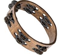 Meinl Percussion Compact Wood Tambourine - 2-Row Tambourine - 8-inch Diameter - Siam Oak / Steel, Walnut Brown/ Natural (CTA2WB)