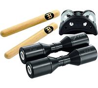 Meinl Percussion Perc Pack Set - Featuring Luis Conte Live Shaker, foot tambourine, and 1 pair of claves - Black, Natural (PP-1)