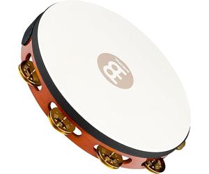 Meinl Percussion Traditional Headed Tambourine - With Goat Skin Head - 10-inch Diameter - Siam Oak / Brass, Antique Brown / Natural (TAH1B-AB)
