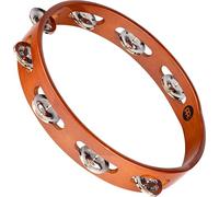 Meinl Percussion Traditional Wood Tambourine - 1-Row Tambourine - 10-inch Diameter - Siam Oak / Steel, Antique Brown / Natural (TA1AB)
