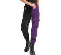 MEINVQIAOTI Black Cargo Pants Women Loose Chained Pants Multi-Pocket Multi-Zip Punk Goth Pants, Black&purple, M
