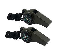 MeiNvShe 2 Pack Emergency Survival Whistle, 3-in-1 Emergency Whistles with Compass and Thermometer, Loud Safety Whistle with Lanyard for Outdoor Hiking (Green)