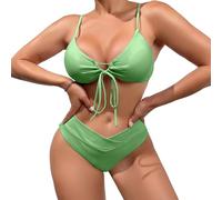 meioro Bikini Set for Women Front Tie Triangle Bathing Suits, Solid V Neck Two Piece Swimsuits High Waisted V Cut Bottom, Adjustable Spaghetti Straps Swimwear Sexy High Cut Swimming Costume (Green,S)