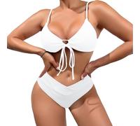 meioro Bikini Set for Women Front Tie Triangle Bathing Suits, Solid V Neck Two Piece Swimsuits High Waisted V Cut Bottom, Adjustable Spaghetti Straps Swimwear Sexy High Cut Swimming Costume (White,M)