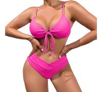 meioro Bikini Set for Women Front Tie Triangle Bathing Suits, Solid V Neck Two Piece Swimsuits High Waisted V Cut Bottom, Adjustable Spaghetti Straps Swimwear High Cut Swimming Costume (Hot Pink,M)