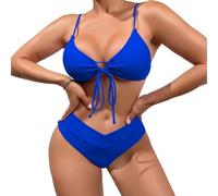 meioro Bikini Set for Women Front Tie Triangle Bathing Suits, Solid V Neck Two Piece Swimsuits High Waisted V Cut Bottom, Adjustable Spaghetti Straps Swimwear Sexy Swimming Costume (Sapphire Blue,S)