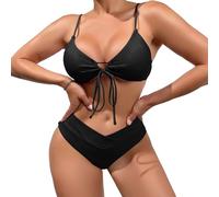 meioro Bikini Set for Women Front Tie Triangle Bathing Suits, Solid V Neck Two Piece Swimsuits High Waisted V Cut Bottom, Adjustable Spaghetti Straps Swimwear Sexy High Cut Swimming Costume (Black,L)