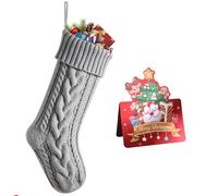 meioro Christmas Stockings, 46cm Large Cable Knitted Christmas Decorations, Knit Xmas Stocking for Holiday Family Party Santa Decoration, Hanging Xmas Stockings with Greeting Card (Grey, 1 Pcs)