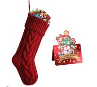 meioro Christmas Stockings, 46cm Large Cable Knitted Christmas Decorations, Knit Xmas Stocking for Holiday Family Party Santa Decoration, Hanging Xmas Stockings with Greeting Card (Burgundy, 1 Pcs)
