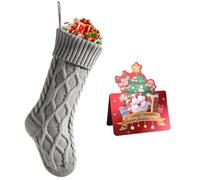 meioro Christmas Stockings, 46cm Large Knit Christmas Stocking, Fireplace Hanging Stockings Holders for Kids Holiday Family Party Decoration, Knitted Xmas Stocks with Greeting Card (Grey, 1 Pcs)
