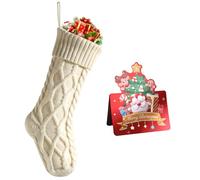 meioro Christmas Stockings, 46cm Large Knit Christmas Stocking, Fireplace Hanging Stockings Holders for Kids Holiday Family Party Decoration, Knitted Xmas Stocks with Greeting Card (Ivory, 1 Pcs)