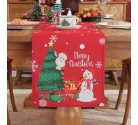 meioro Christmas Table Runner for Home Decor, Snowflake Santa Claus Polyester Table Runners, Red Xams Table Cover, Seasonal Fall Table Decoration for Kitchen Dining Room Party (White snow,30x140 cm)
