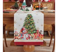 meioro Christmas Table Runner for Home Decor, Snowflake Santa Claus Polyester Table Runners, Red Xams Table Cover, Seasonal Fall Table Decoration for Kitchen Dining Room Party(Golden snow,30x180cm)