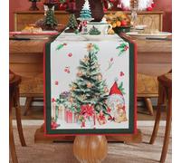 meioro Christmas Table Runner for Home Decor, Snowflake Santa Claus Polyester Table Runners, Red Xams Table Cover, Seasonal Fall Table Decoration for Kitchen Dining Room Party(Christmas tree,30x180cm)
