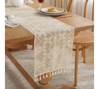 meioro Crochet Table Runners, 30x200cm Lace Table Runner Classic Beige Wedding Tablecloth Vintage Tassel Table Cover for Kitchen Dining Holiday Party Decoration(Style D)