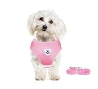 meioro No Pull Dog Harness,Reflective Adjustable Step-in Puppy Vest Harnesses with Soft Padded Mesh and Leash,Lightweight Escape Proof Pet Harness for Small Medium Dogs Cats (Medium, Pink)