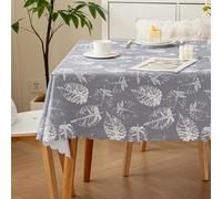 meioro Polyester Table Cloth Wipe Clean Tablecloth, 130x180cm Rectangle Water Resistant Tablecloths, Waterproof Decorative Leaf Table Cover Protector for Home Picnic Party Outdoor Decorations(Grey)