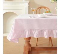 meioro Rectangle Stripe Ruffled Tablecloth Table Cloth, Pink, 130x180cm