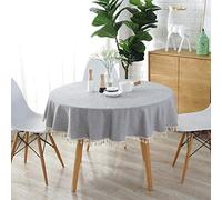 meioro Round Tablecloth Solid Color Tablecloths Tassel Table Cover Cotton Table Cover Multi-Purpose Indoor and Outdoor