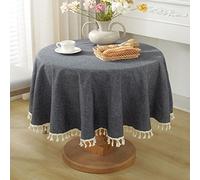 meioro Round Tablecloth Solid Color Tablecloths Tassel Table Cover Cotton Table Cover Multi-Purpose Indoor and Outdoor(Light Black,Diameter 100cm)