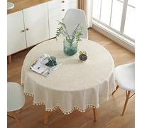meioro Round Tablecloth Solid Color Tablecloths Tassel Table Cover Cotton Table Cover Multi-Purpose Indoor and Outdoor