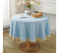 meioro Round Tablecloth Solid Color Tablecloths Tassel Table Cover Cotton Table Cover Multi-Purpose Indoor and Outdoor(Blue,Diameter 120cm)