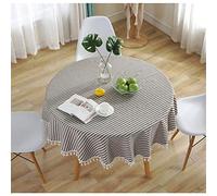 meioro Round Tablecloth with Striped Tassels Table Protector Linen Table Skirt Kitchen Dining Table (Brown/Strisce Bianche, Diameter 100 cm)