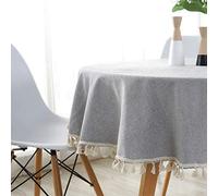 meioro Tablecloth Solid Color Tassel Circle Tablecloths Round Table Cloth Cotton Table Cover Multi-Purpose Indoor and Outdoor(Red,Diameter 150cm)