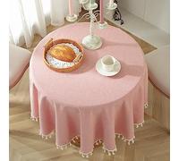 meioro Tablecloth Solid Color Tassel Circle Tablecloths Round Table Cloth Cotton Table Cover Multi-Purpose Indoor and Outdoor(Red,Diameter 120cm)