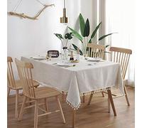 meioro Tablecloth Solid Color Tassel Tablecloths Rectangular Table Cloth Cotton Table Cover Multi-Purpose Indoor and Outdoor