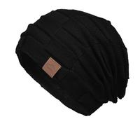 meioro Women Beanie Hat Winter, Knitted Warm Hats, Fleece Lined Women's Beanie Cap, Thermal Windproof Thickened Beanies for Ladies, Slouchy Thick Soft Elastic Caps for Outdoor(Pure Black)