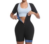 Meiosuns Full-Body Sauna Suit, 4 in 1 Sweat Suit Women Weight Loss Slimming Body Shaper, Lightweight Short Sleeve Sauna Suits, Sweat Vest High Waist Trimmer for Jogging, Exercise(Blue-S)