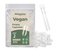 MéipaLien Size 2 Empty Vegan Capsules (200 Count), Clear Empty Pill Capsules, Plant Based Vegetarian Capsule for DIY Supplements - Kosher, Gluten Free, Non-GMO Certified