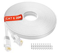 MEIPEK 20m Ethernet Cable, Cat 6 High Speed 250MHz 1000Mbps Internet Cable Flat Network LAN Cable with RJ45 Connector, Pure Copper Core Gigabit Broadband Patch Cord for Router Modem Switch (20 Clips)