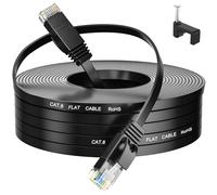 MEIPEK Cat 6 Flat Internet Cable 30m, Slim Extra Long Ethernet Cable | Extra Long Lan 30metres High Speed Thin Rj45 Black 100ft for Router Modem, Compatible with Cat 7/Cat 8/Cat 6a