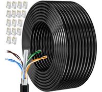 MEIPEK Cat 6 Network Cable 80m, Bulk Ethernet Internet Cable 80 Meters, Shielded FTP 23AWG External Lan Extra Long High Speed Anti-Jamming Weatherproof Rj45 260ft Black
