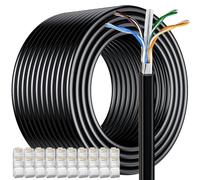 MEIPEK Cat 6 Outdoor Ethernet Cable 328ft/100M (20 RJ45), FTP Cat 6 Shielded Ethernet Cable Bulk, Heavy Duty 23AWG, Weatherproof, UV Resistant, Direct Burial, LAN Cable Cat6 300+ft for Router, Gaming