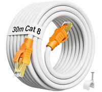 MEIPEK Cat 8 Ethernet Cable 30m Shielded SFTP 40Gbps 2000MHz High Speed LAN | 26AWG Waterproof POE++ Network Cord 30 Meter for Gaming/Data Center/Router, Compatible with Cat 7/Cat 8/Cat 6a