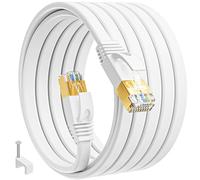 MEIPEK Ethernet Cable 15m Cat 7, Long Internet Cable 15 Meters Cat7 Flat High Speed Lan Cable 600MHz 10Gbps Slim White Fast Network Cable Rj45 Patch Cable 50ft for Router Modem