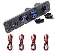 Meipire Dual USB Socket Charger 2.1 2.1A + LED Voltmeter + 12V Power Outlet + ON-OFF Toggle Switch Four Functions Panel for Car Boat Marine RV Truck Camper Vehicles GPS Mobiles (Blue)