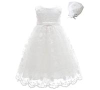 Meiqiduo Baby Girls Lace Christening Baptism Gowns Dresses with Bonnet - off-white - 6-12 months
