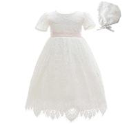 Meiqiduo Baby Girls Lace Dress Christening Baptism Gowns Outfit with Bonnet, Ivory, 6 Months