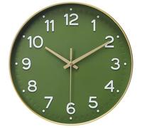 MEIRED Wall Clock 12 Inch Silent Non Ticking Battery Operated Round Wall Clock Modern Simple Style Decor Clock for Home/Office/School/Kitchen/Bedroom/Living Room, Olive Green and Gold
