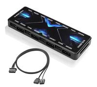 MEIRIYFA ARGB PWM Controller Hub 12V 4Pin PWM & 5V 3Pin ARGB with SATA Power 2-in-1 Hub 8 Way PC Case Fan Controller for LEDs, Computer