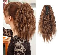 MEIRIYFA Brown Claw Ponytail Extension Short Wavy Ponytail Hairpieces Corn Wave Clip in Hair Extensions Ponytail for Women 40 cm, 15.75 inch