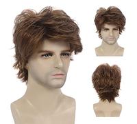 MEIRIYFA Brown Mens Wigs Short Layered Curly Wavy Male Wig Mens Synthetic Full Wig for Daily Cosplay Halloween - 12 Inch