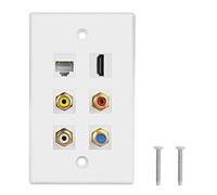 MEIRIYFA HDMI & RCA 6 Port Keystone Plate, HDMI Coax CAT6 Ethernet Wall Outlet Plate Panel with 3 RCA + 1 Cat6 + 1 Coax Cable TV F Type Port