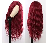 MEIRIYFA Long Curly Wavy Wigs for Women Wine Red Long Water Wavy Wig Middle Part with No Bangs Natural Looking Synthetic Hair Wigs