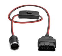 MEIRIYFA OBD2 16 Pin Male to Cigarette Lighter Female Socket Adapter Connector Cable with Switch 18AWG OBD II Vehicle Car Memory Saver Power Supply Cable - 65cm