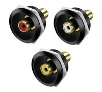 MEIRIYFA RCA Panel Mount Connectors, RCA Female to Female Coupler Round Adapter Embedded Threaded Fixed for Audio Video Phono Speaker Amplifier (3Pcs, Black)